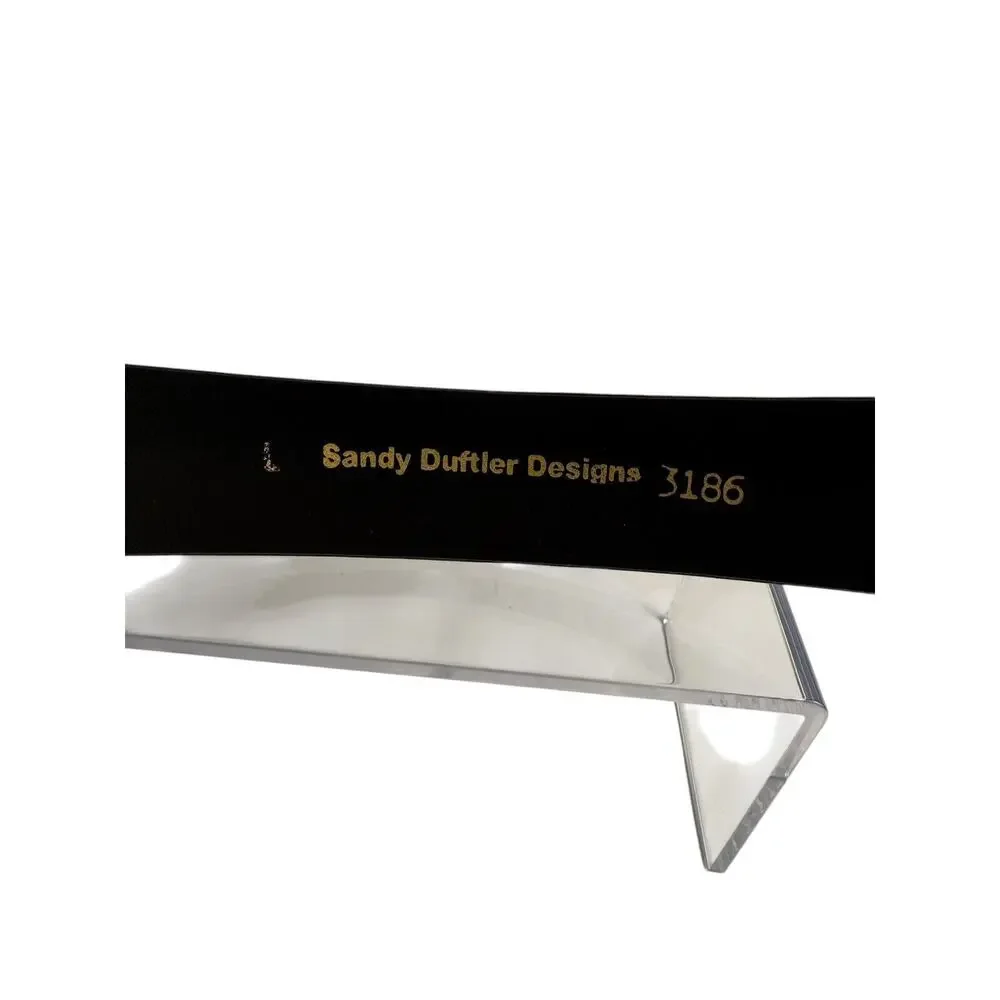 Sandy Duftler Designs Vintage Genuine Leather Black Embossed Silver Art‎ Buckle